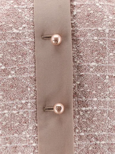 Dior Women Macrocannage Short Sleeve Cotton Blend Tweed Blazer In Pink