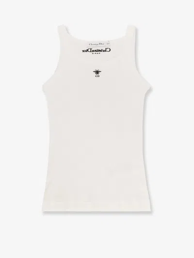 Dior Women Ribbed Cotton Tank Top In White