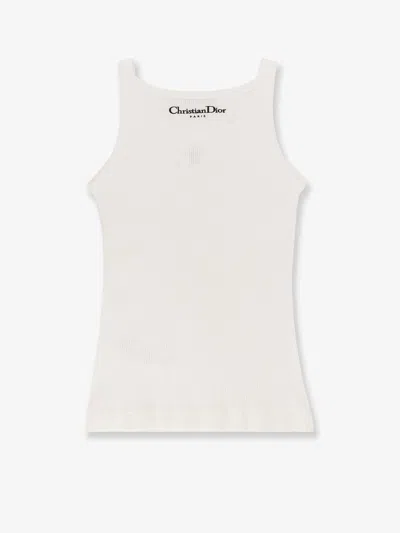 Dior Women Ribbed Cotton Tank Top In White