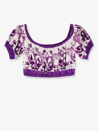 Dolce & Gabbana Women Cotton Top With Maiolica Print In Multi