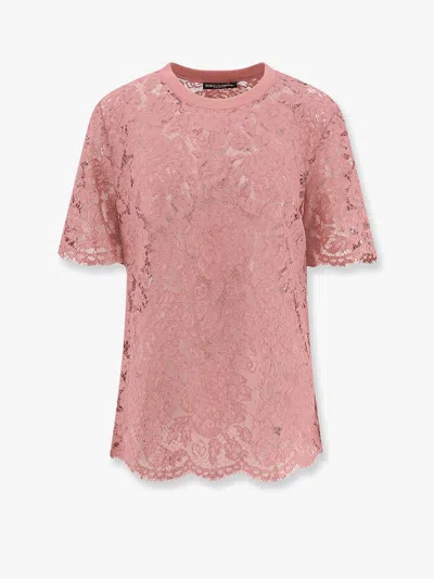 Dolce & Gabbana Cordonetto Lace T-shirt In Pink