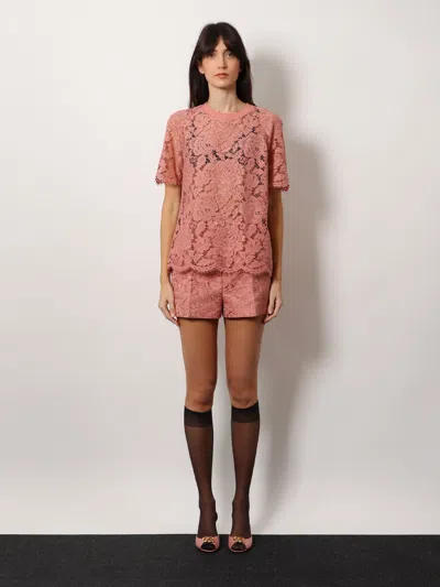 Dolce & Gabbana Cordonetto Lace T-shirt In Pink
