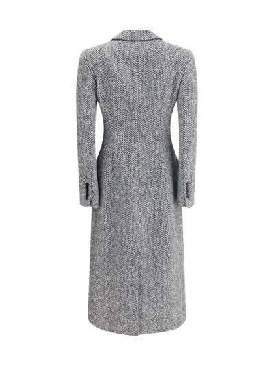 Dolce & Gabbana Women Single-breasted Chevron Coat In Gray