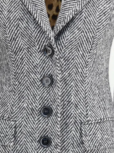 Dolce & Gabbana Women Single-breasted Chevron Coat In Gray