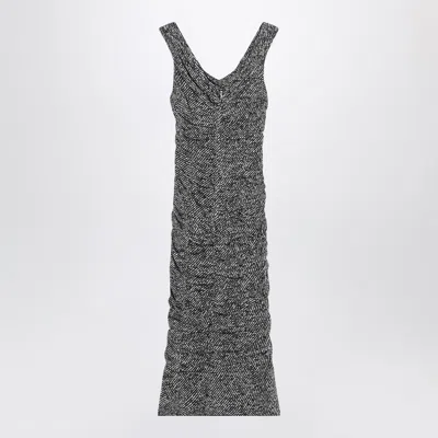 Dolce & Gabbana Off-the-shoulder Gathered Printed Silk-blend Midi Dress In Gray