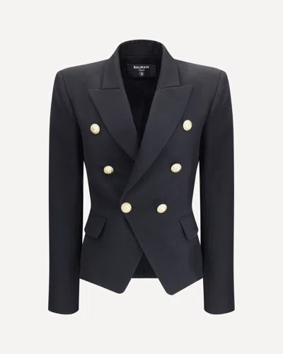Balmain Wool Blazer With Flap Pockets And Gold-tone Buttons In Black