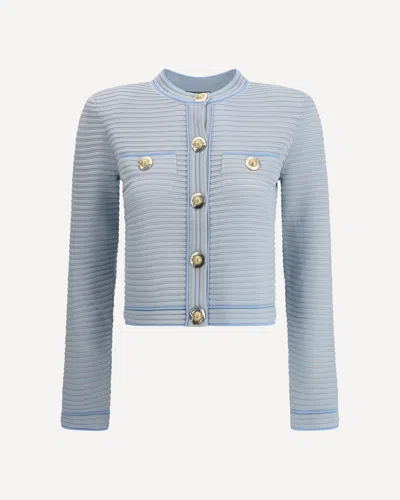 Balmain Long Sleeved Textured Knit Cardigan In Blue