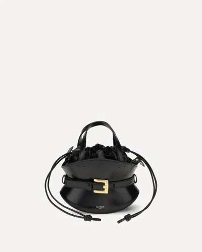 Balmain Shuffle Mini Top-handle Bag In Calfskin In Black