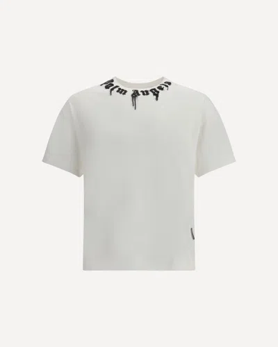 Palm Angels Crew Neck T-shirt With Spray-paint Effect Logo Detail In White