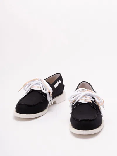 Dsquared2 D2 X Magliano Black Loafers With Logo Patch On The Side And Front Laces In Cotton Man In Multi