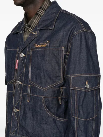 Dsquared2 Multi-pocket Panelled Denim Jacket In Blue