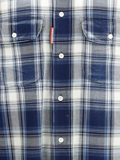 Dsquared2 Checked Pattern Shirt With Pockets And Collar In Blue