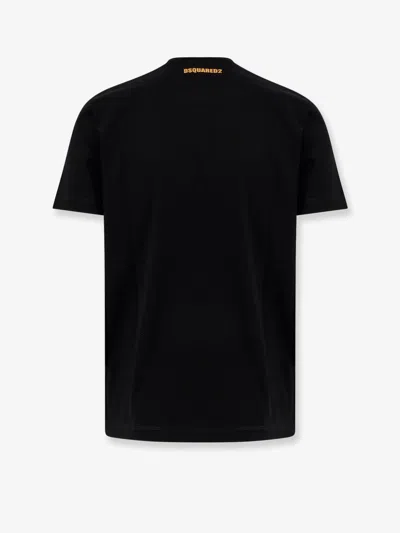 Dsquared2 Black Crewneck T-shirt With Print On The Front And Logo Lettering On The Rear In Black