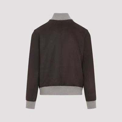 Brunello Cucinelli Wool Bomber Jacket Ribbed Collar Design In Brown