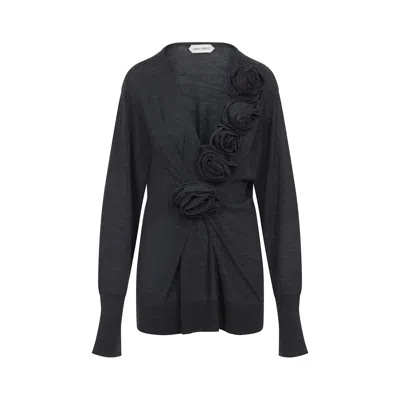 Alberta Ferretti Alberta Ferreti Sweater In Merino Wool With Floral Embroidery In Gray