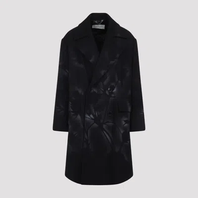 Dries Van Noten Oversized Double-breasted Coat With Peonia Print In Black