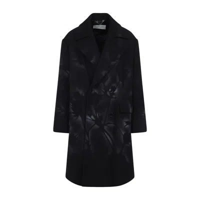 Dries Van Noten Oversized Double-breasted Coat With Peonia Print In Black