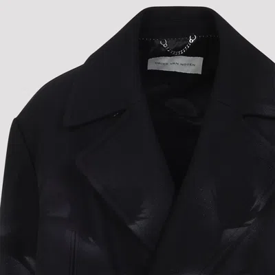 Dries Van Noten Oversized Double-breasted Coat With Peonia Print In Black