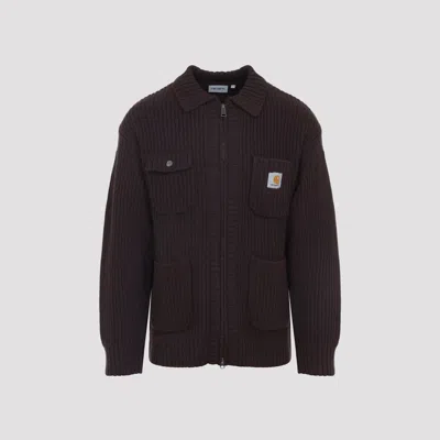 Carhartt Ip Mens Chore Logo-patch Knitted Wool-blend Cardigan Palisander In Brown