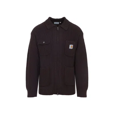 Carhartt Ip Mens Chore Logo-patch Knitted Wool-blend Cardigan Palisander In Brown
