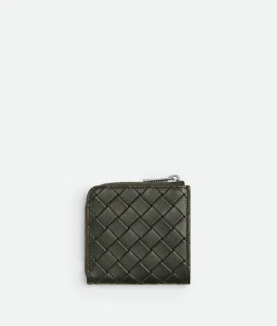 Bottega Veneta Intrecciato Stamp Compact Zip Around Wallet In Green