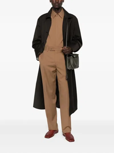 Fendi Men Wool Gabardine Shirt In Brown