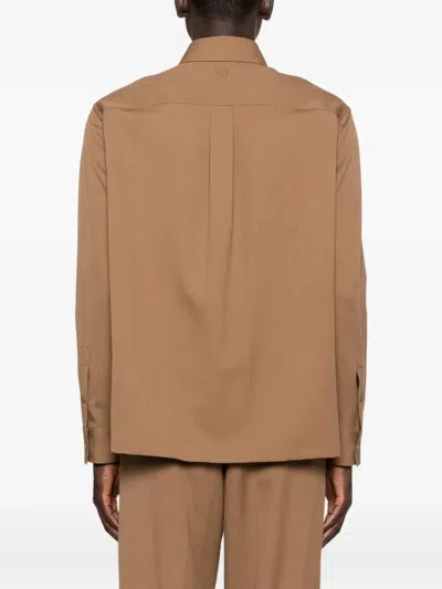 Fendi Men Wool Gabardine Shirt In Brown