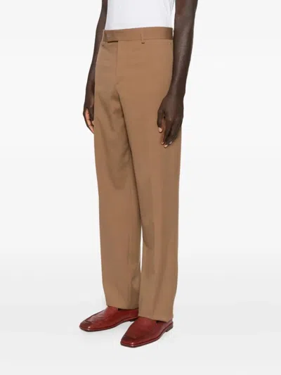 Fendi Men Beige Pants With Belt Loops And Ff Plaque On The Loop In Wool Woman In Brown