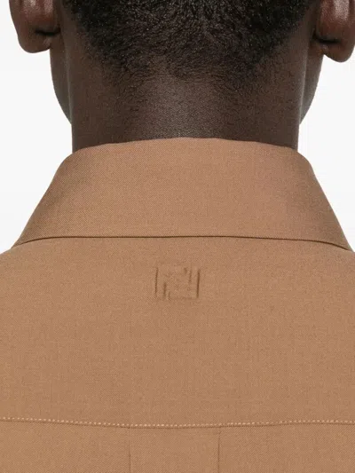 Fendi Men Wool Gabardine Shirt In Brown
