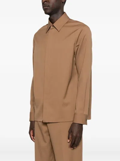 Fendi Men Wool Gabardine Shirt In Brown