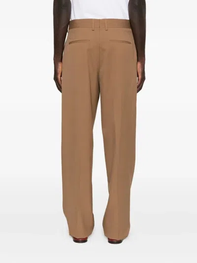 Fendi Men Beige Pants With Belt Loops And Ff Plaque On The Loop In Wool Woman In Brown