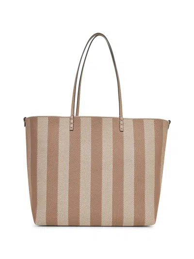 Fendi Pequin Striped And Ff Fabric Roll Large Reversible Shopper In Multi