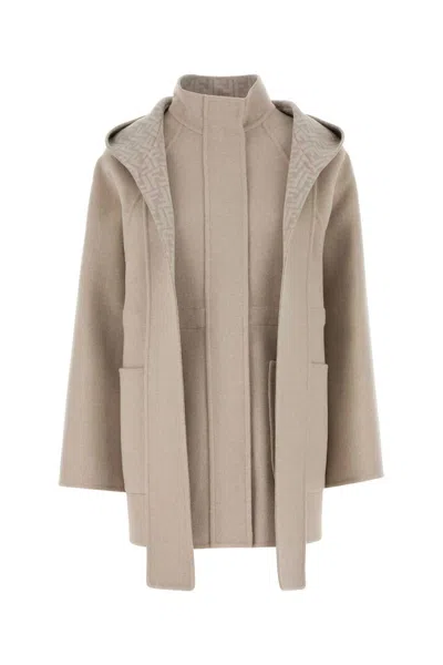 Fendi Women Sand Wool Blend Parka In Brown