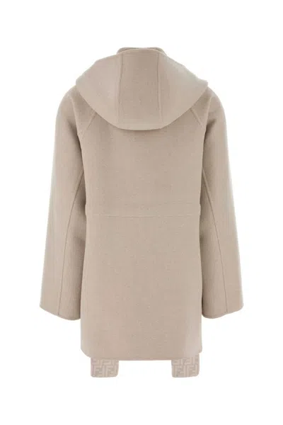 Fendi Women Sand Wool Blend Parka In Brown