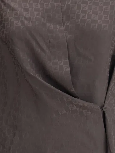 Fendi Women Silk Jacquard Shirt In Brown