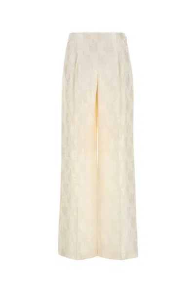Fendi Pantalone Dalla Gamba Ampia In Seta Bianca Donna In White