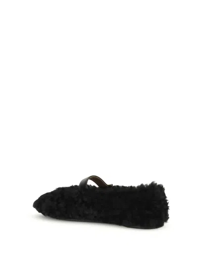 Ferragamo Shearling Ballet Flats In Black
