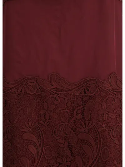 Ferragamo Cowl-neck Lace-insert Midi Dress In Red