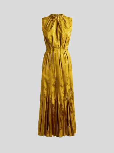 Etro Leafy Jacquard Sleeveless Midi Dress In Yellow