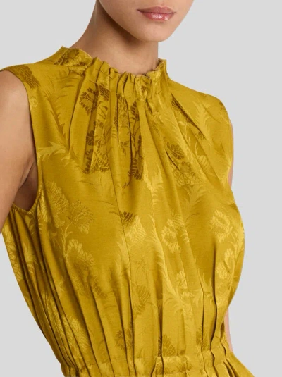 Etro Leafy Jacquard Sleeveless Midi Dress In Yellow