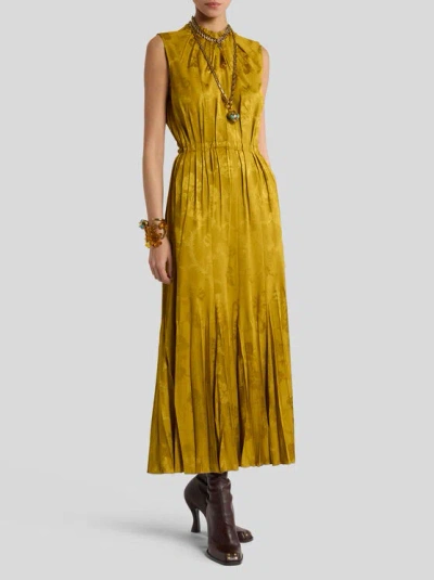 Etro Leafy Jacquard Sleeveless Midi Dress In Yellow