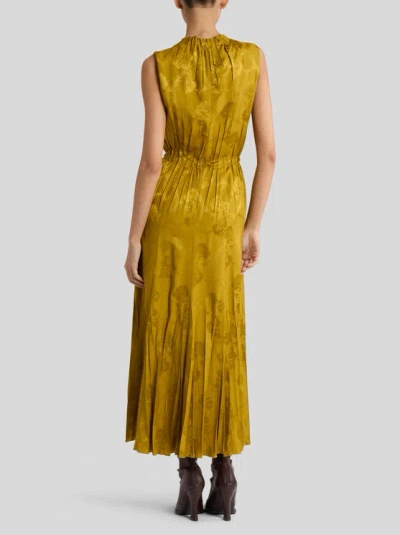Etro Leafy Jacquard Sleeveless Midi Dress In Yellow