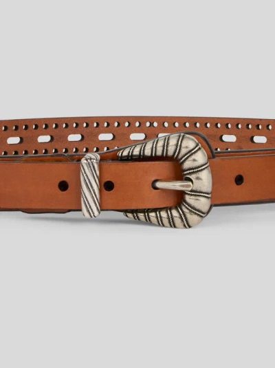 Etro Leather Belt With Openwork In Brown