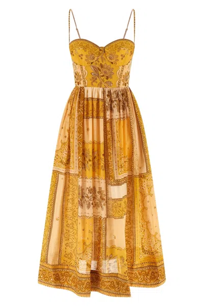 Zimmermann Lucky Corset Midi Dress Mustard Banana In Brown