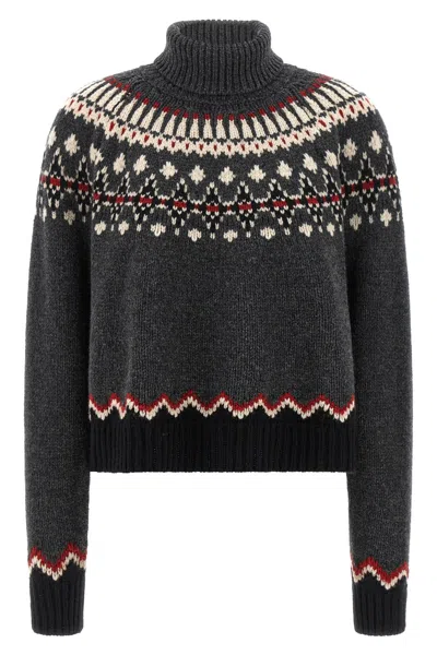 Alanui Grey Fair Isle Patterned Turtleneck Jumper In Multi