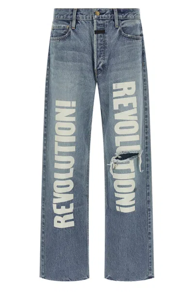 Fear Of God Straight Leg Distressed Denim Trousers With Pockets In Animal Print