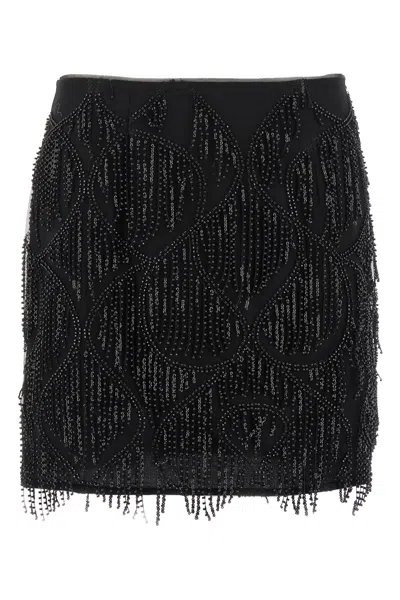 Rotate Birger Christensen Mini Skirt With Abstract Sequin And Bead Embellishments In Black