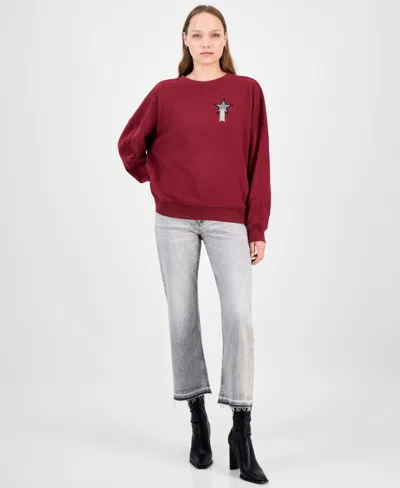 Hugo Boss Boss Orange Star Logo Embroidered Sweatshirt In Red