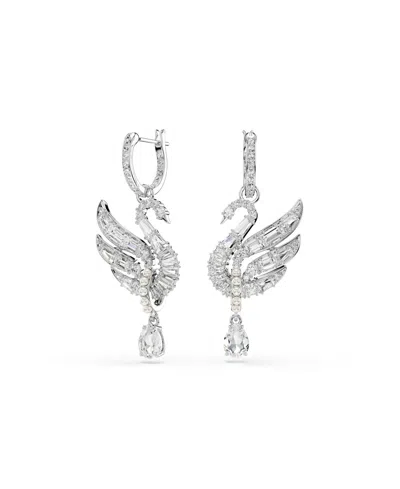 Swarovski Swan Vienna Rhodium Plated Earrings In Metallic