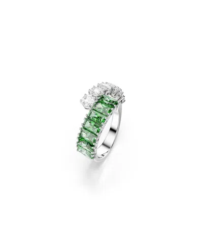 Swarovski Green Rhodium Plated Matrix Ring In Metallic